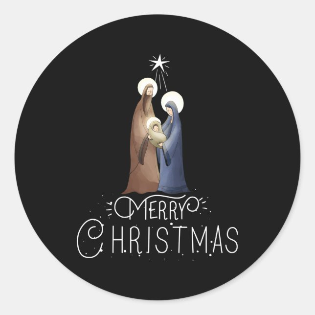Merry Advent Nativity Scene North Star Classic Round Sticker (Front)