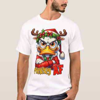 Merry AF 2 - Sarcastic Grumpy Duck Christmas T-Shirt