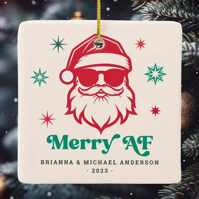 Merry AF cool Santa in sunglasses retro stars Ceramic Ornament (Merry AF cool Santa in sunglasses retro stars Ceramic Ornament)