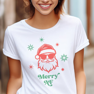 Merry AF cool Santa in sunglasses retro stars T-Shirt