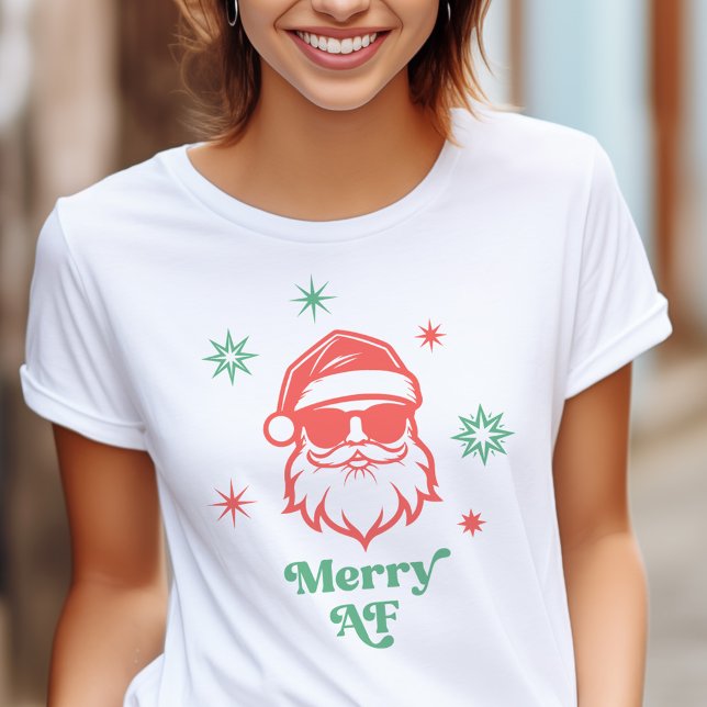 Merry AF cool Santa in sunglasses retro stars T-Shirt (Merry AF cool Santa in sunglasses retro stars T-Shirt)