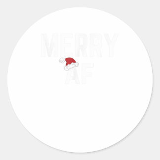 Merry AF Funny Christmas Santa Hat Novel Classic Round Sticker