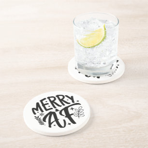 Merry Af Funny Christmas Snowflake Xmas  Coaster