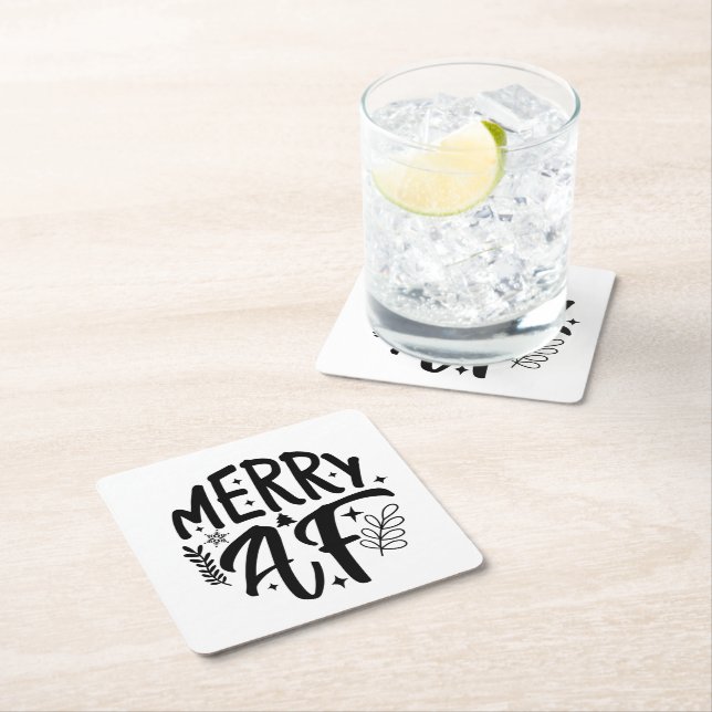 Merry Af Funny Christmas Snowflake Xmas  Square Paper Coaster (Insitu)