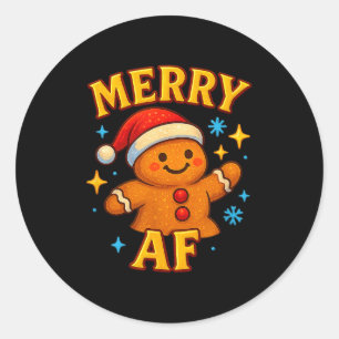 Merry Af Gingerbread Man Christmas Santa Hat Cooki Classic Round Sticker
