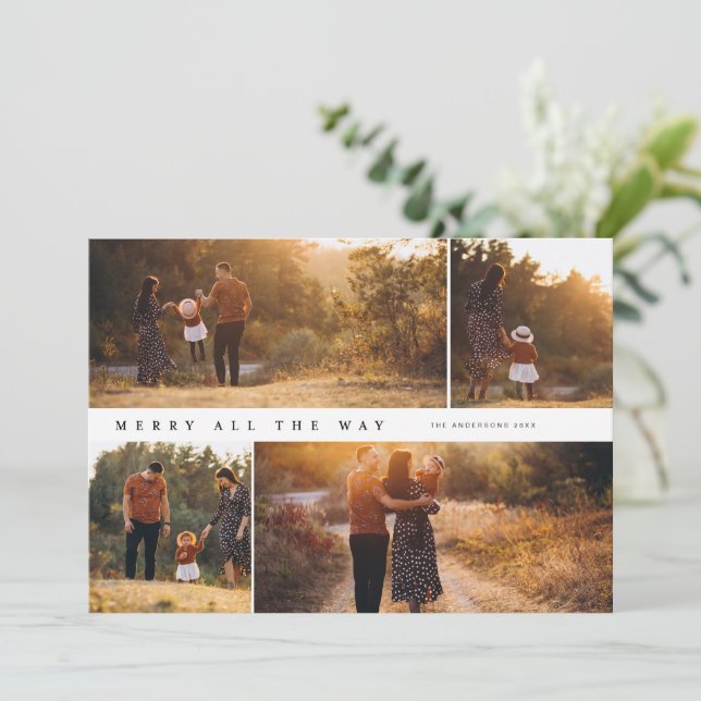 Merry All the Way 4-Photo Collage Christmas Card (Standing Front)