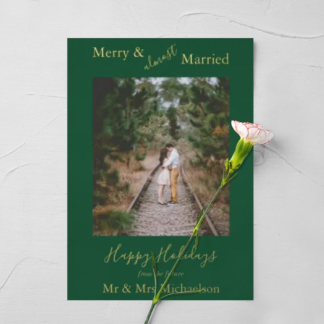 Merry & Almost Married Minimalist Foil Holiday Card (Creator Uploaded)