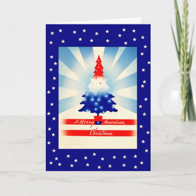 Merry American Christmas Patriotic Tree Card (Front)