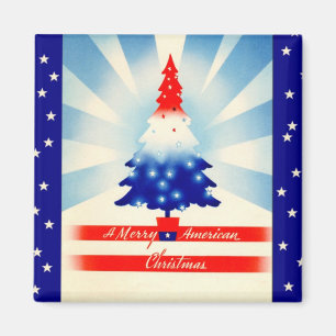Merry American Christmas Patriotic Tree Magnet