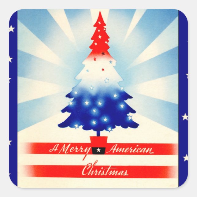 Merry American Christmas vintage art square Sticker (Front)