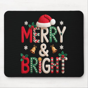 Merry & Bright Christmas Santa Hat Crochet Kni Mouse Pad