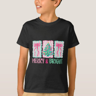 Merry &amp; Bright Coquette Preppy Bow Xmas Tree W T-Shirt