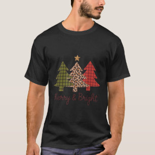 Merry & Bright Plaid Leopard Christmas Tree Xm T-Shirt