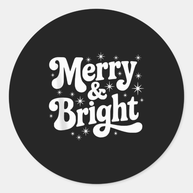 Merry &amp; Bright Retro Christmas Groovy Holiday  Classic Round Sticker (Front)