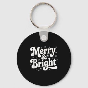 Merry &amp; Bright Retro Christmas Groovy Holiday  Key Ring