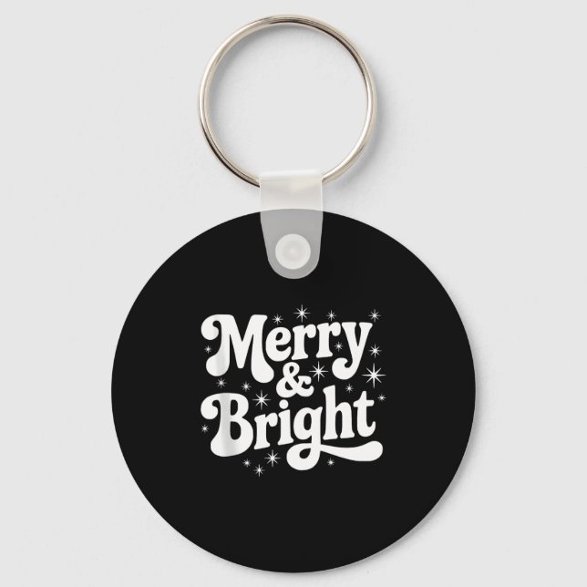 Merry &amp; Bright Retro Christmas Groovy Holiday  Key Ring (Front)