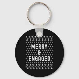 Merry &amp; Engaged Christmas Engagement Announcem Key Ring