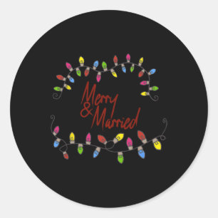Merry &amp; Married First Christmas Matching Coupl Classic Round Sticker