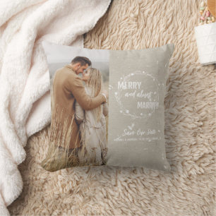 Merry and Almost Married Save Our Date Keepsake Cushion