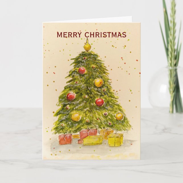 Merry and blessed Christmas watercolor Christmas  Holiday Card (Front)
