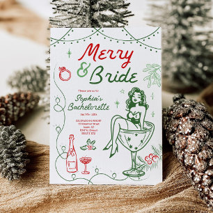 Merry And Bride Christmas Bachelorette Party Invitation
