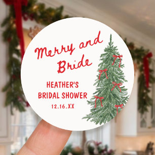 Merry and Bride Whimsical Holiday Bridal Shower Classic Round Sticker