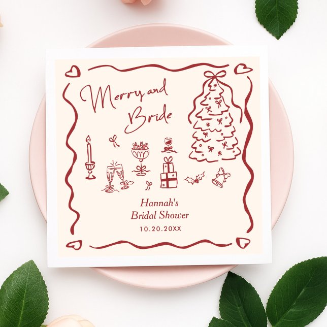 Merry and Bride Whimsical Holiday Bridal Shower Napkin (Creator Uploaded)