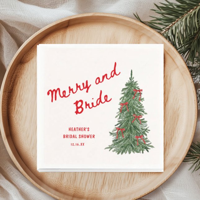 Merry and Bride Whimsical Holiday Bridal Shower Napkin (Creator Uploaded)