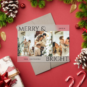 Merry and Bright 3 Photo Collage Holiday Card Acrylic Invitations