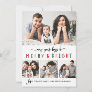 Merry And Bright 4 Photo Holiday Card- White