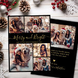 Merry and Bright 5 Photo Collage Christmas Holiday Card<br><div class="desc">Modern Simple Elegant Calligraphy Merry and Bright Script Black and Gold 5 Photo Collage Merry Christmas Holiday Card. This festive, minimalist, whimsical five (5) photo holiday greeting card template features a pretty grid photo collage and says „Merry and Bright”! The „Merry and Bright” greeting text is written in a beautiful...</div>