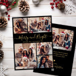 Merry and Bright 5 Photo Collage Christmas  Holiday Card<br><div class="desc">Modern Simple Elegant Calligraphy Merry and Bright Script Black and Gold 5 Photo Collage Merry Christmas Holiday Card. This festive, minimalist, whimsical five (5) photo holiday greeting card template features a pretty grid photo collage and says „Merry and Bright”! The „Merry and Bright” greeting text is written in a beautiful...</div>