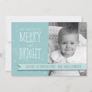 Merry and Bright Aqua Personalised Holiday Card