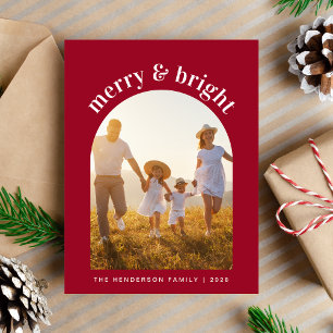 Merry And Bright Arch Photo Red Christmas Holiday Postcard