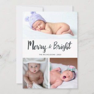 Merry And Bright   Baby First Christmas Photo Holiday Card
