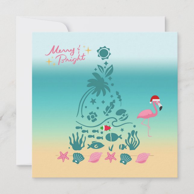 Merry And Bright Beach Christmas Holiday Card (Front)