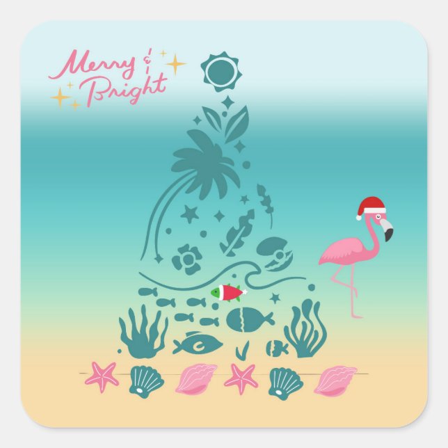 Merry And Bright Beach Christmas Square Sticker (Front)
