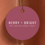 Merry and Bright | Berry Vintage Rose Christmas Favour Tags<br><div class="desc">A stylish modern holiday gift tag with a bold typography quote "Merry Bright" in white with a rose raspberry dusky berry pink feature colour. The greeting and name can be easily customised for a personal touch. A trendy, minimalist and contemporary christmas design to stand out this holiday season! #christmas #merryandbright...</div>