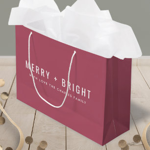 Merry and Bright   Berry Vintage Rose Christmas Large Gift Bag