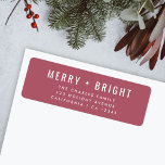 Merry and Bright | Berry Vintage Rose Christmas Return Address Label<br><div class="desc">A stylish modern holiday return address label with a bold typography quote "Merry Bright" in white with a rose raspberry dusky berry pink feature colour. The greeting and name can be easily customised for a personal touch. A trendy, minimalist and contemporary christmas design to stand out this holiday season! #christmas...</div>
