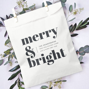 Merry and Bright Black and White Trendy Christmas Favour Bag