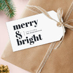 Merry and Bright Black and White Trendy Christmas Gift Tags<br><div class="desc">A stylish modern holiday gift tag with a bold retro typography quote "merry & bright" in off black on a white background. The greeting and name can be easily customized to suit your needs. A trendy fun design to stand out this holiday season!</div>