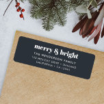 Merry and Bright Black and White Trendy Christmas Return Address Label<br><div class="desc">A stylish modern holiday return address label with a bold retro typography quote "merry & bright" in white on an off black background. The greeting and address can be easily customised to suit your needs. A trendy fun design to stand out this holiday season!</div>