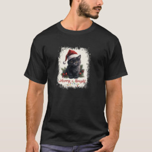 Merry And Bright Black Cat Christmas Lights Cat Da T-Shirt