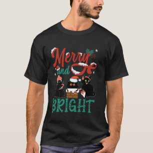 Merry And Bright Black Cat Christmas T-Shirt