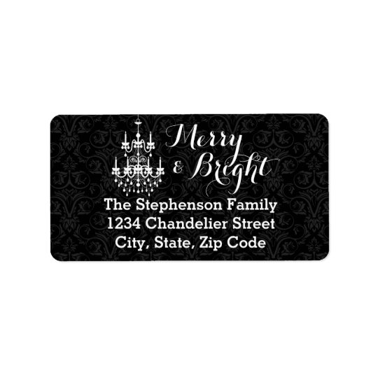 Merry and Bright Black Chandelier Holiday Address Label
