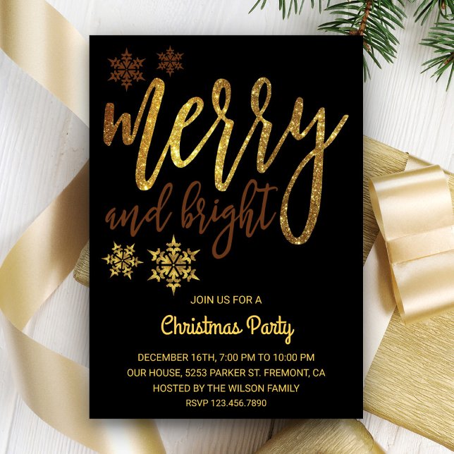 Merry and Bright | Black Gold Christmas Party Invitation (Creator Uploaded)