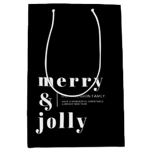Merry and Bright Black Modern Christmas Holiday  Medium Gift Bag