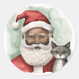 Merry and Bright Black Santa Classic Round Sticker