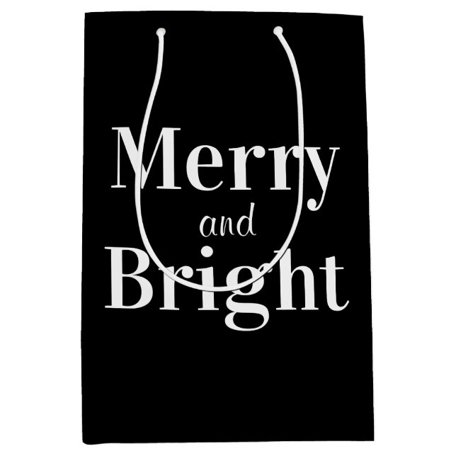 Merry and Bright Black White Holiday Christmas  Medium Gift Bag (Front)